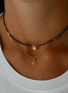 *Gold chain and star necklace sold separately Crystal beaded necklace with gold filled accent beads and petite round star pendant Has an adjustable chain closure Measures 15"-16" long Affordable Beaded Necklaces With Heart Beads, Round Star, Crystal Beaded Necklace, Beaded Star, Starburst Necklace, Jewelry Accessories Ideas, Classy Jewelry, Jewelry Essentials, Medallion Necklace