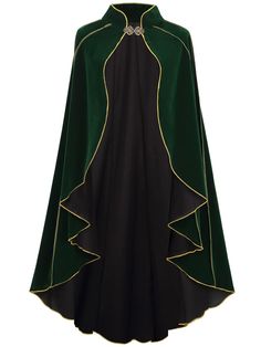 PRICES MAY VARY. Material: The vintage cape made from high quality crushed Velvet fabric, can give you a warm, airy feel. Neck clasp in bronze metal. Size: Total length 43.3 inches (about to reach the calf). Color: Available in Green,Brown and Black color. Feature: This Adult Medieval Cloak has a stand-up collar and metal clasp at the neck, with gold trims around the edge and all over the cape. Cosplay: Can be worn as Medieval Costume, Renaissance Cloak, Witch Cape, Halloween costume, Queen Robe Cloak Black, Short Cloak With Hood, Mens Capes Cloaks, Women Dragon Costume, Ren Faire Archer Costume, Medieval Hooded Cloak, Sorcerer Robes, Ren Faire Cloak