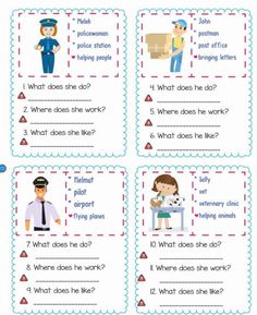 four different jobs worksheet for children to learn how to use the job skills