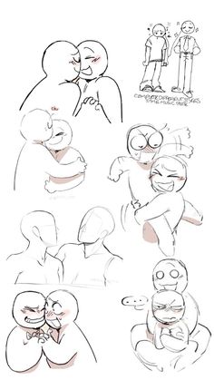 some sketches of people hugging each other in different poses and expressions, with one person holding the