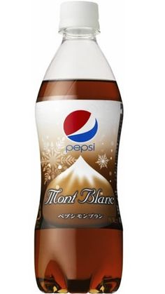 a bottle of pepsi cola with snowflakes on the top and an image of a mountain