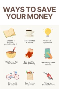 a poster with the words, ways to save your money and other things on it