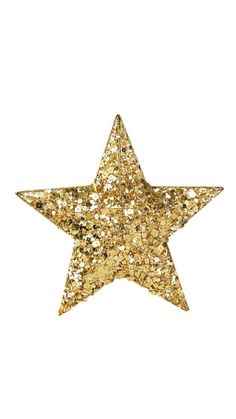 a gold glitter star on a white background