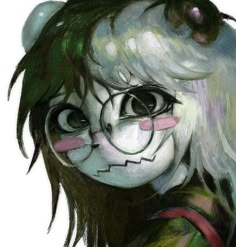 a digital painting of a girl with green hair and eyeliners on her face