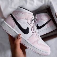 In Great Condition Worn Maybe Twice At Most Jordan 1 Mid Barely Rose, Shoes Jordan 1, Jordan Pink, Nike Shoes Women Fashion, Pink Jordans, Preppy Shoes, Jordan Shoes Retro, Shoes Jordan, Cute Nike Shoes