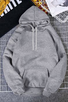 Gray Oversized Hoodie with Kangaroo Pocket Basic Fall Hoodie With Pockets, Gray Hoodie With Pockets For Streetwear, Solid Color Hooded Sweatshirt With Pockets, Winter Hoodie With Pockets, Basic Winter Hoodie With Pockets, Basic Hooded Hoodie With Pockets, Winter Crew Neck Hoodie With Pockets, Casual Solid Color Hoodie, Basic Fall Hoodie With Kangaroo Pocket