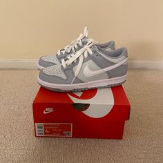 -Colorway: Pure Platinum/Wolf Grey -Brand New, With Box -Size: Womens 5.5/Gs 4y Pure Platinum Wolf Grey Dunks, Nike Shoes Low Dunk, Nike Dunk Grey Fog, Nike Dunk Low Pure Platinum, Dunk Low Pure Platinum, Nike Dunk Outfit, Vans Shoes Fashion, Black Slip On Sneakers, Cute Nike Outfits