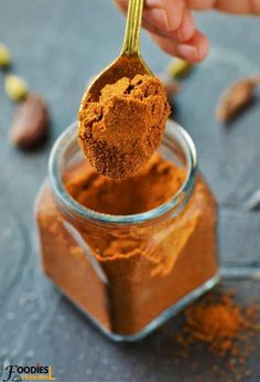 a spoon full of brown powder with the title above it