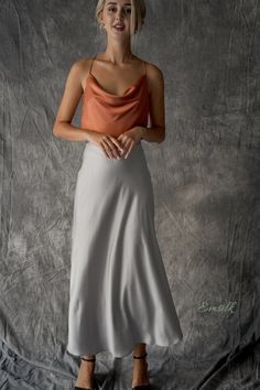 100% Silk Set/ Copper Cowl Neck Top and Sliver Silk Slip Skirt/silk Top/ Slip Skirt/ Full Length/women Silk Skirt/satin Silk Skirt - Etsy Silk Skirt Outfit Wedding Guest, Fitted Silver Satin Slip Dress, Satin Skirt Outfit Wedding Guest, Satin Skirt Outfit Wedding, Silk Skirt Outfit Classy, Satin Skirt And Top, Satin Slip Skirt Outfit, Satin Top And Skirt, Silk Midi Skirt Outfit