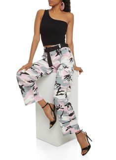 Almost Famous, Cropped Hem, Cargo Pant, Straight Leg, High Waisted, Belt Included, Camouflage Pattern, Twill, Item Number 3074077131086 Cargo Pants Pink, Camouflage Cargo Pants, Fashion Shops, Camo Fashion, Pink Camouflage, Rainbow Shop, Almost Famous, Cargo Pant, Bottom Clothes