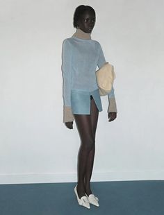 Delicate, transparent, high-neck knitted sweater. Sheer knit with a knitted shearling effect around neck and cuffs. Blue Tights, Paloma Wool, Fall 2023, Knitted Sweater, Look Cool, Paloma, Brandy Melville, Editorial Fashion, Fashion Inspo Outfits