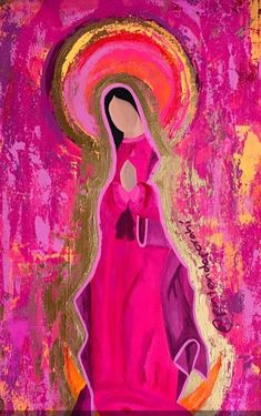 an abstract painting of a woman in pink and yellow with the words enviar menale on it