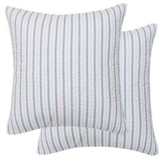 two blue and white striped pillows