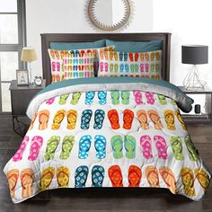 PRICES MAY VARY. Available in BlessLiving Bed in A Bag - Including 1 reversible comforter with 2 matching pillowcases and 1 cushion cover, 1 solid color flat sheet, 1 solid color fitted sheet, and 2 solid color pillowcases. Whether you have a twin, a full, a queen, or a king size bed, we have the right bedding for you! UNIQUE DESIGNS - We offer a wide selection of 3D printed designs, featuring vivid colors that are guaranteed not to fade. SOFT MATERIAL - The microfiber material is soft and smoot Flip Flop Bedding, Reversible Comforter, Set Bed, Bed In A Bag, King Comforter, Beach Sandals, King Size Bed, Comforter Set, Flat Sheets