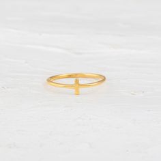 "Cross Dainty Ring In 14k Gold Vermeil Stacking Minimalist Ring for Daughter, Wife, Sister, Mum. \"Delicate Slim Gold Ring with Tiny Sideway Cross. Nicely stacking with other bands from your collection. Elegant jewelry for any age. Dainty accessory for the everyday stylish look. Stunning cross shape wee ring. Classic cross ring, an elegant piece of jewelry.  Specifications :--- ✔️ Made to Order ✔️ Metal Options ~ 14K Gold Vermeil  ✔️ Band Width : 1.5mm ✔️ Handmade Jewelry ❤ Everything in my shop is handmade. ❤❤ Each item will be beautifully packed in a recycled box.  I happily take all customized orders. Q: What is 14k gold vermeil? A. Gold vermeil is a type of gold jewelry made to last. The base metal is Sterling Silver which means your piece is made from precious metals only. A thick lay Minimalist Cross Rings For Gifts, Cross Shape, Tiny Cross, Gold Vermeil Jewelry, Zierlicher Ring, Jewelry Christmas, Cross Ring, Vermeil Jewelry, Minimalist Ring