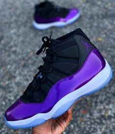 Custom Jordans, Nike Fashion Shoes, Black Jordans, Shoes Sneakers Jordans, Purple Sneakers, Baskets Nike