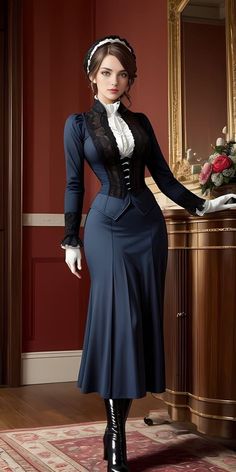 Elegant Lady Pose, Winter Victorian Outfit, Modern Victorian Fashion Women, Modern Victorian Clothes, Victorian Inspired Outfits, Victorian Inspired Dress, Steampunk Womens Fashion