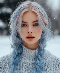 Frost Blue Hair, Blue Hair Women, Christmas Braids, Ice Blue Hair, Icy Blue Hair, Blue White Hair, Sky Blue Hair, Exotic Hair Color, Blue Hair Highlights