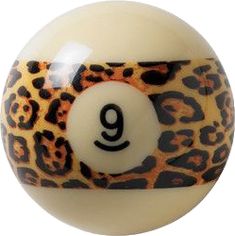 an animal print pool ball with the number nine on it