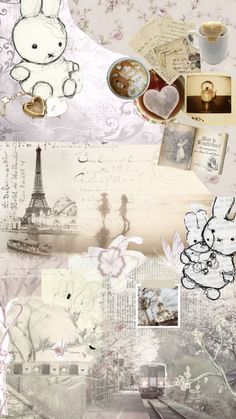 the collage has many different pictures and things on it, including a teddy bear