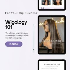 the wig shop website is displayed with three screens