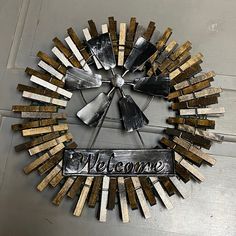 Welcome Black Metal Windmill Round Clothespin Wall Sign Door Wreath Clothes Pin Wreaths Diy, Clothes Pin Wreath Diy, Clothespin Wreath Diy, Clothespins Wreaths, Hand Wreath, Greek Wreath, Decorated Clothes Pins, Clothespin Wreaths, Family Art Projects