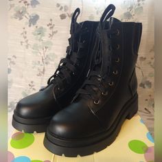 Brand New In Box Brand: Soda Shoes Women's Size 8.5 Black Gothic Combat Boots W/ 1in Heel. Love The Gothic Touch These Would Bring To Any Outfit Not To Mention The Major 90's Vibes! Originally $65 (Note: The Box That They Will Come In And Is Pictures Above Is Actually The Wrong Box, But They Fit Nicely In There For Safe Keeping Lol) Black Gothic Lace-up Combat Boots, Black Lace-up Combat Boots With Textured Sole, Black Lace-up Combat Boots Medium Width, Black Lace-up Combat Boots With Buckle Closure, Black Lace-up Combat Boots With Metal Accents, 90's Vibes, Soda Shoes, 90s Vibes, The Gothic