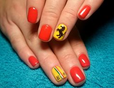 Formula 1 Nail Art Ferrari, Ferrari Nail Art, F1 Nails Designs Ferrari, F1 Inspired Nails, Formula 1 Nails, Ferrari Nails, Race Nails