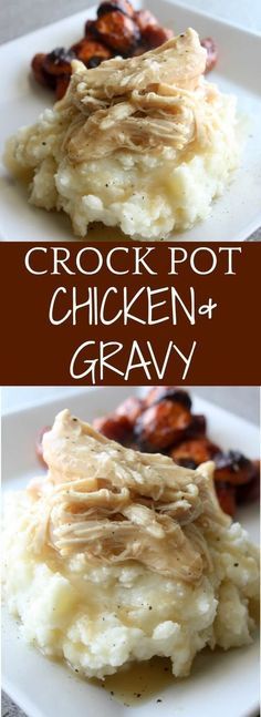 crock pot chicken and gravy on a white plate