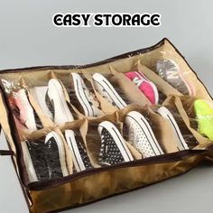 an open suitcase filled with lots of different types of shoes