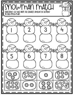 snowman math worksheet for kids to practice counting and number recognition with numbers