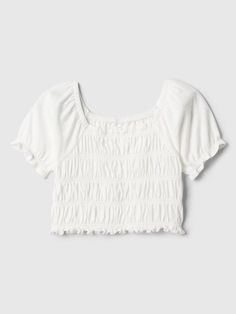 babyGap Smocked Top | Gap Factory Lettuce Hem, Smocked Top, Knit Short, Hush Puppies, Baby Gap, Square Necklines, Ruffle Trim, Square Neckline, Puff Sleeves