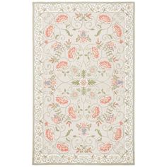 an area rug with flowers and leaves on the side, in light green and pink colors