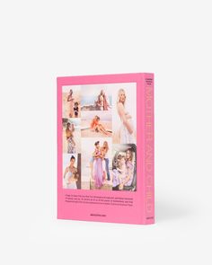 a pink book with pictures of women in different outfits on the front and back cover