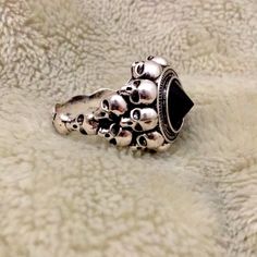 This Is A Brand New Ring That Has Never Been Worn Before Black Sterling Silver Punk Rings, Black Metal Skull Ring Gift, Black Metal Skull Ring As Gift, Black Metal Skull Ring For Gift, Adjustable Black Punk Skull Ring, Black Metal Punk Rings, Black Punk Metal Rings, Black Metal Grunge Rings, Punk Style Black Metal Rings