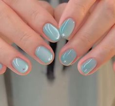 lalaland (@marauisxx) on X Blue Glass Nails, Pastel Short Nails, Minimalist Holiday Nails, Blue Nails Cute, Structured Gel Manicure, Blueberry Milk Nails, Mens Nails, Retro Nails, Asian Nails