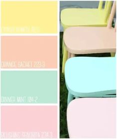 four different colored chairs sitting next to each other on the grass with text overlay that says citrus punch