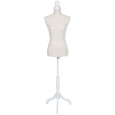 a white mannequin on a wooden stand