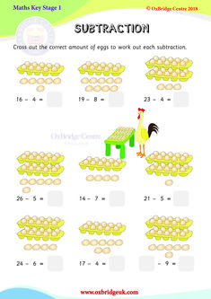 the subtraction worksheet for addition and subtraction with an image of chickens