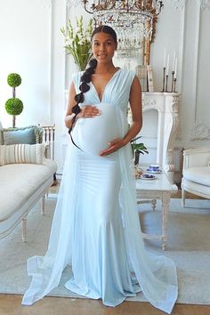 Metallic Blue Baby Shower Gown with drape Neckline, Pregnant Guest Outfit – Chic Bump Club Vestidos Para Baby Shower, Baby Shower Gown, Maternity Dresses For Baby Shower, Shower Outfits, Maternity Gown, Baby Shower Outfit, Baby Shower Dresses, Shower Dresses, Maternity Gowns