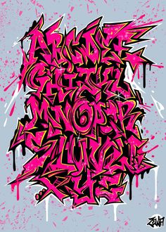 graffiti art with pink and black colors on a gray background