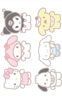 hello kitty stickers are arranged on a white background