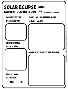 the solar eclipse worksheet is shown in black and white, with text on it