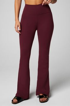 Oasis PureLuxe High-Waisted Kick Flare Fabletics Merlot female Activewear >> Womens >> Bottoms >> Leggings >> Full Length PureLuxe regular Yoga and Studio 4-Way Stretch/Moisture-Wicking/UPF Protection Female Activewear, Soft Pants, Kick Flares, Range Of Motion, Merlot, Active Wear For Women, Moisture Wicking, Oasis, Stretch Fabric