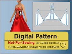 Backless Evening Dress with Train Pattern DXF/PDF for CLO3D/Ai. These files are prepared for CLO3D and Adobe Illustrator. These digital files are ready for bringing into CLO3D/Adobe Illustrator software. Then, you can alter it to meet your need as a fashion designer. File delivered as an individual includes pdf, dxf, and csv. ️ You will receive: ✔️ 1 dress e-pattern is in a dxf formats ✔�️ 1 dress e-pattern is in a pdf format ✔️ 1 dress spec in csv formats 💃 Quick Tips for the Fitting in CLO3D: Train Pattern, Dress With Train, Backless Evening Dress, A Fashion Designer, Marvelous Designer, Skirt Pattern, Digital Pattern, A Line Skirts, Evening Dress