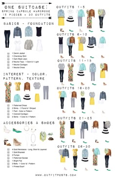 One Suitcase, Capsule Wardrobe Checklist, Many Outfits, Mode Tips, 30 Outfits, Travel Capsule, Spring Capsule, Travel Capsule Wardrobe, Spring Capsule Wardrobe