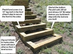 some steps that have been made out of wood with speech bubbles above them to describe the steps