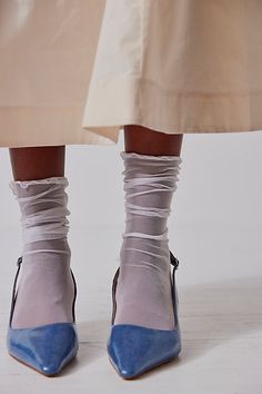 Simple and subtle, these dainty tulle socks add a sweet sheer detail to your favorite shoes. **Fit:** Crew length; S/P fits shoe sizes 5-7 US, M/L fits shoe sizes 8-10 US **Features:** Mesh fabrication, seamed toe, subtle ruffle trim **Why We | Tulle Crew Socks by Only Hearts at Free People in White, Size: S/P Sheer Socks Outfit, Slouch Socks Outfit, Tulle Socks, Wedding Socks, Ruffled Socks, Orange Fits, Sheer Socks, Sock Outfits, Only Hearts