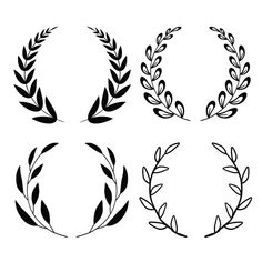 four black and white laurel wreaths