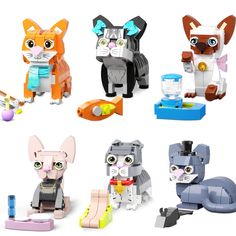 there are many different types of toys made out of legos that look like cats